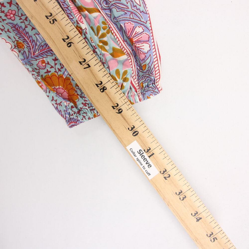 Mille Nan Wrap Dress Womens S Multicolor Floral Long Sleeve Cotton V Neck Mini - Picture 8 of 10